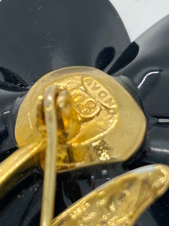 Vintage Avon Spectator Brooch Black & White Enamel Polka Dot Flower Rhinestone - Picture 12 of 12